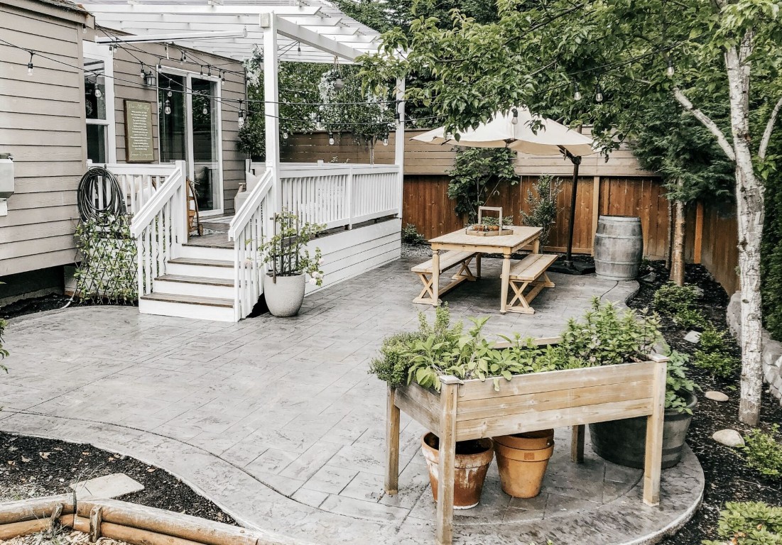 Beautiful concrete pool deck in residential backyard in Avondale, AZ
